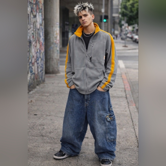 Columbia Fleece Layer Zip Up Jacket Orange Grey Skater Dadcore Normcore 90s XL - Picture 2 of 16